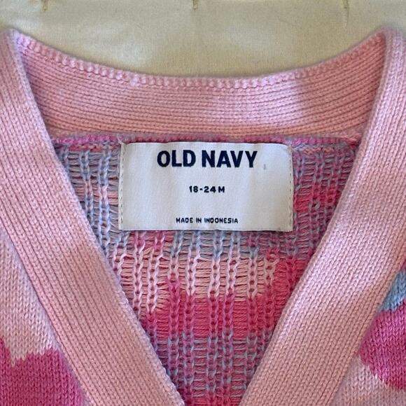 Old Navy Daisy Cotton Knit Cardigan Sweater Girls 18-24M | Pink V-Neck - Picture 6 of 8
